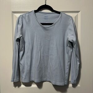 Women's Long-Sleeve Tee T-Shirt Top Light Blue Large DKR Casual Winter V-Neck